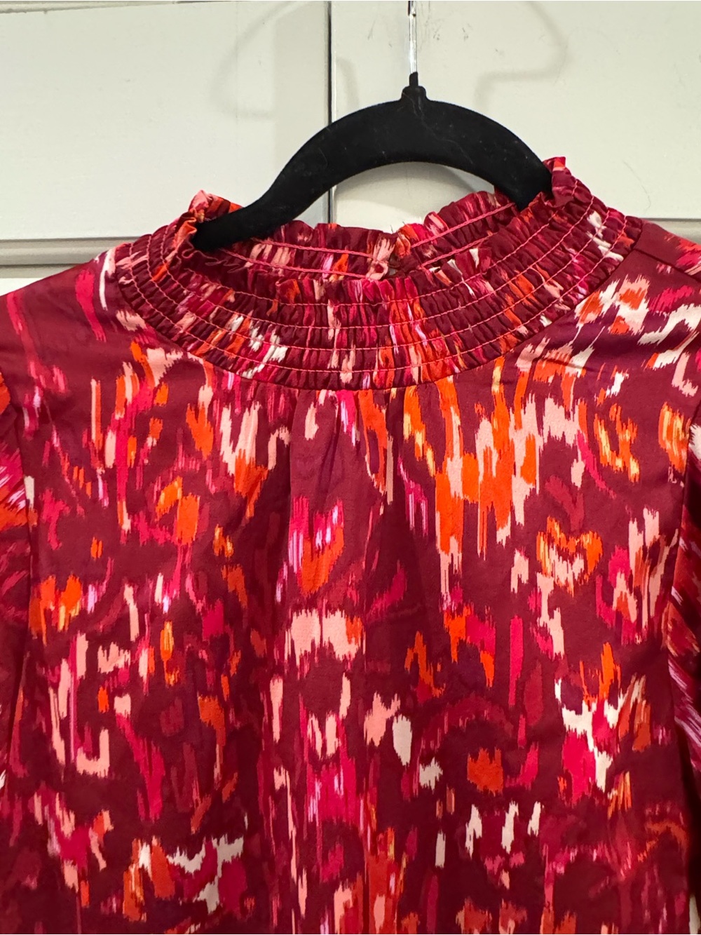 THML Smocked-Neck Red Patterned Short-Sleeve Blouse - Picture 3 of 5